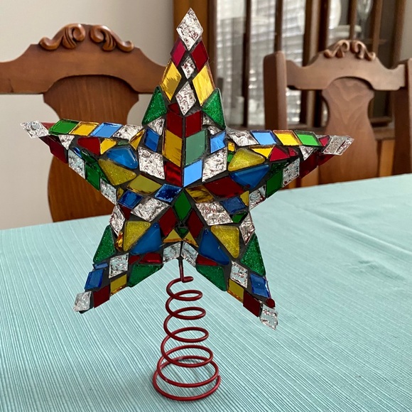 Vintage stained glass and metal star tree topper
